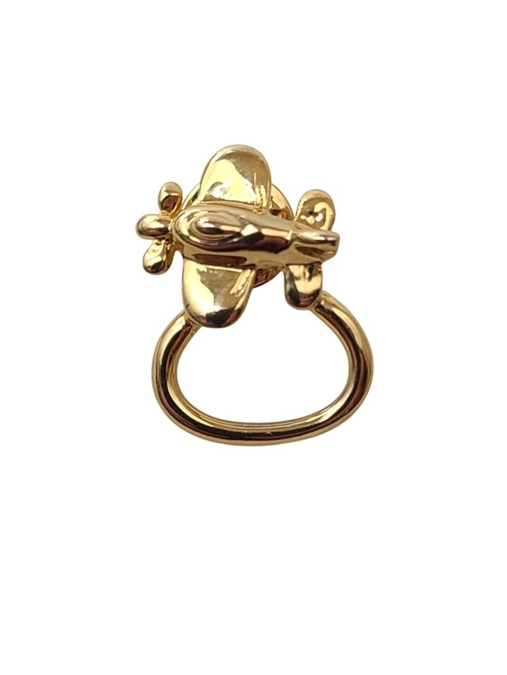 Rucinni Airplane Eyeglass ID Badge Holder Pin Gold Tone Propeller Aviation